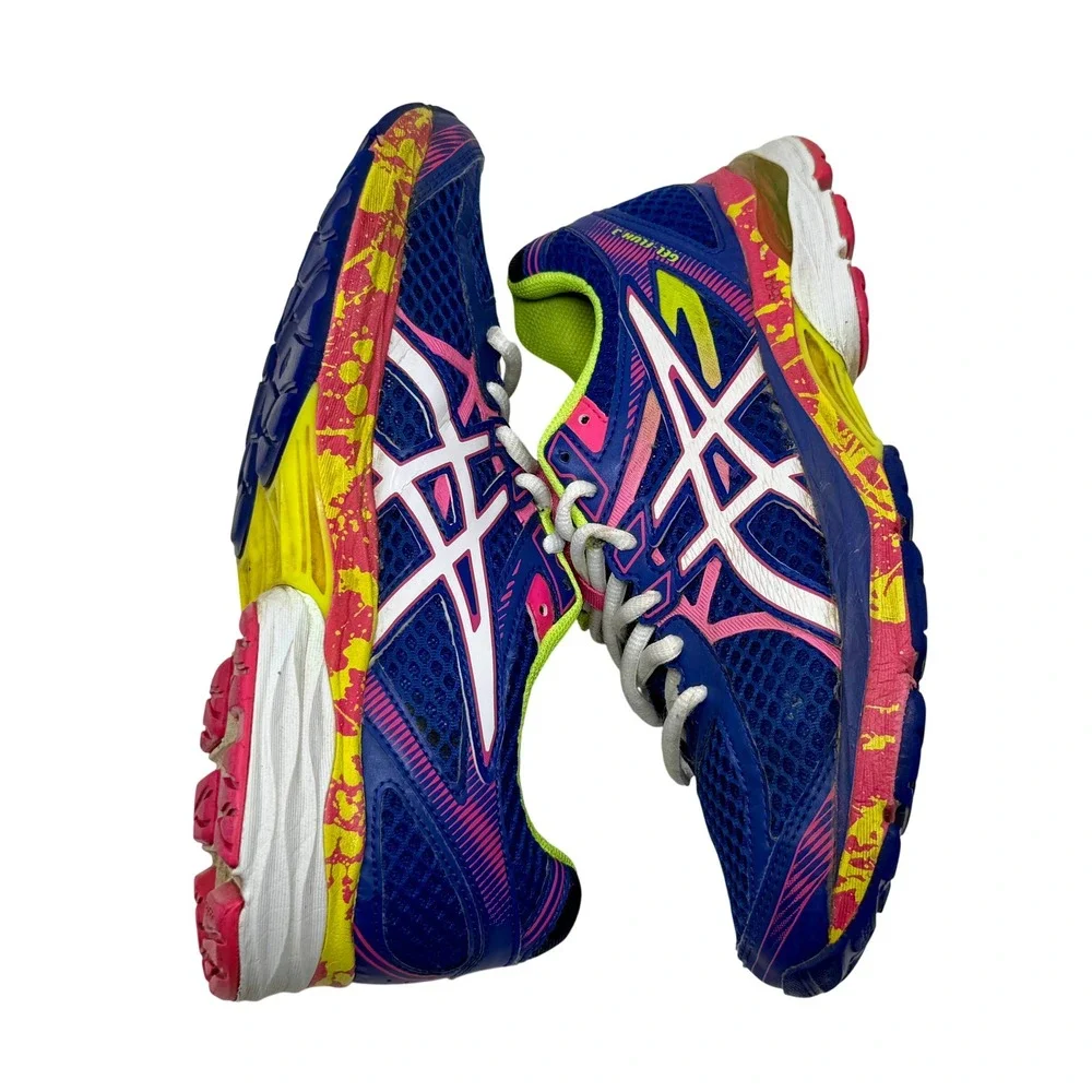 Asics Gel-Flux 3 Running Shoes Navy Pink Yellow Splatter T664Q Women's Size 8